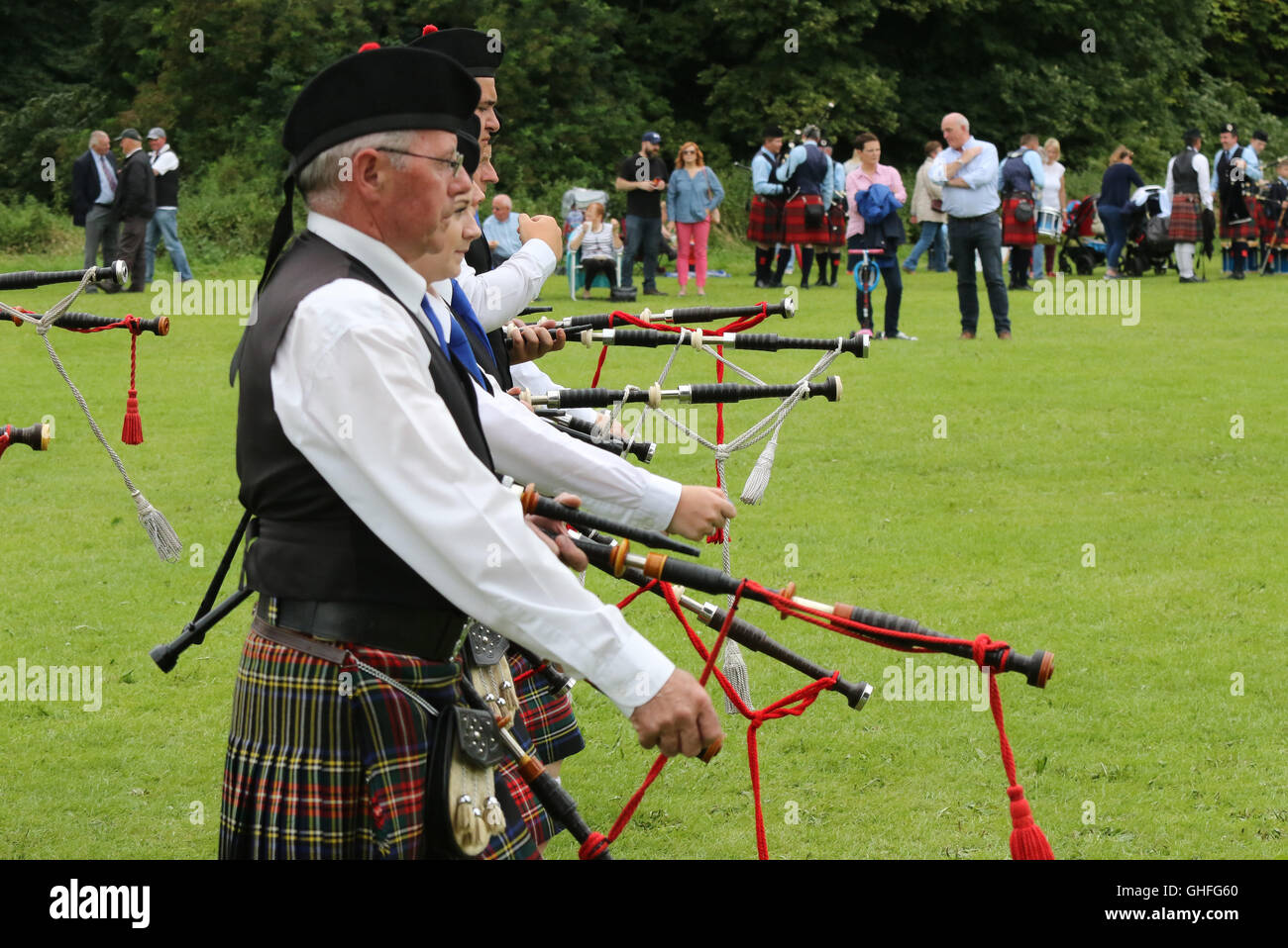 McDonald Memorial Pipe Band in action at the Lisburn & Castlereagh City Council Pipe Band Championship 2016 Stock Photo