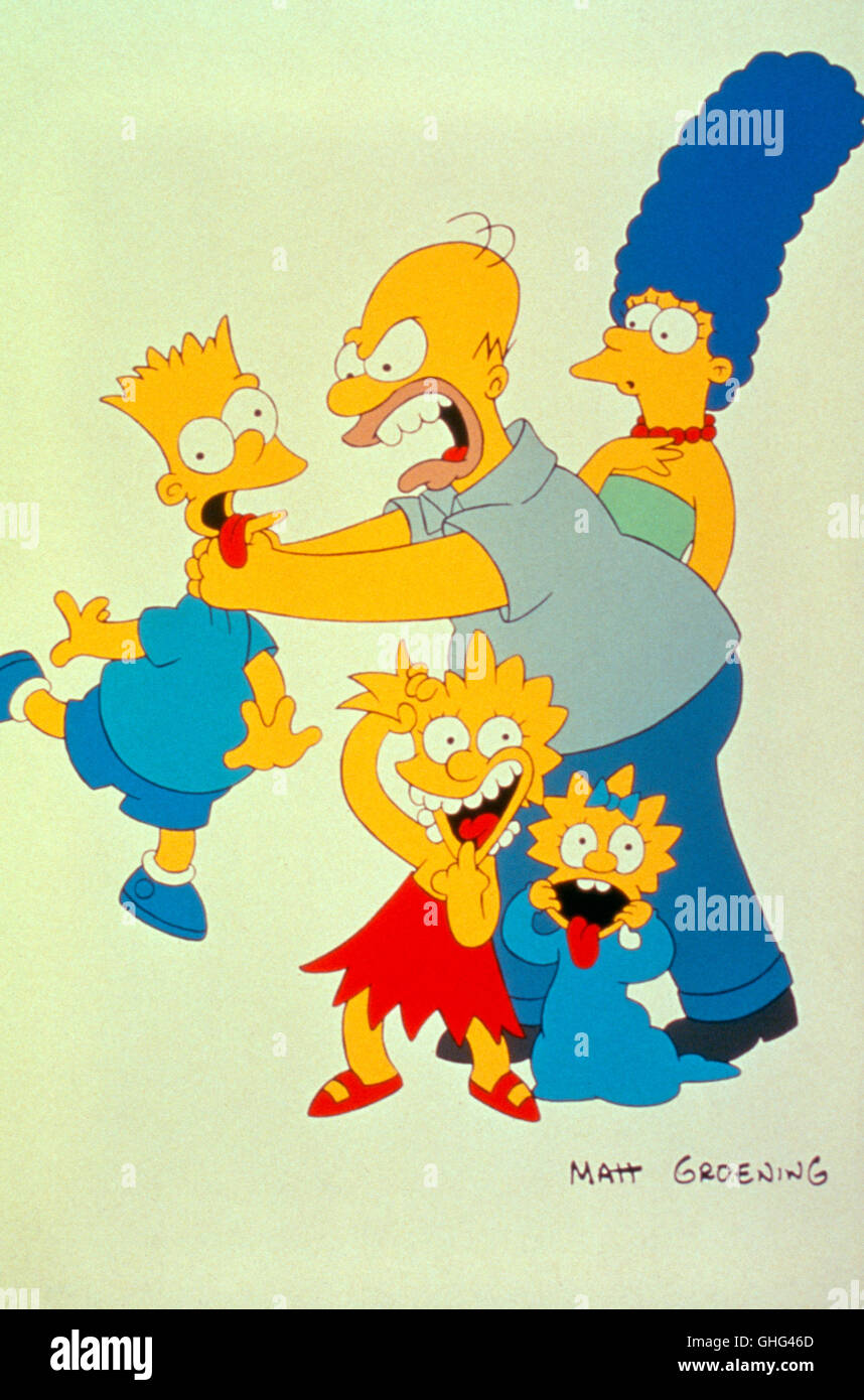 The Simpons, US-American Animation series (since 1989). Photo: Bart, Homer, Marge, Maggie and Lisa Marie Simpson aka. The Simpsons Stock Photo