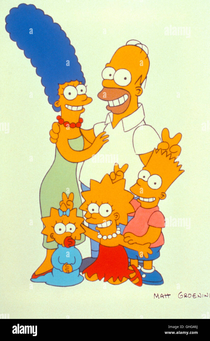 The Simpons, US-American Animation series (since 1989). Photo: Marge, Homer, Bart, Lisa Marie and Maggie Simpson aka. The Simpsons Stock Photo