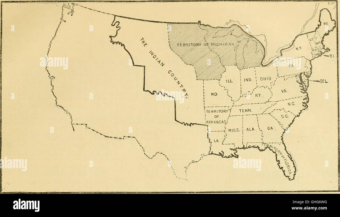 Territorial expansion of the United States. The additions made to the territory of the thirteen colonies and its transformation into territories and states (1901) Stock Photo