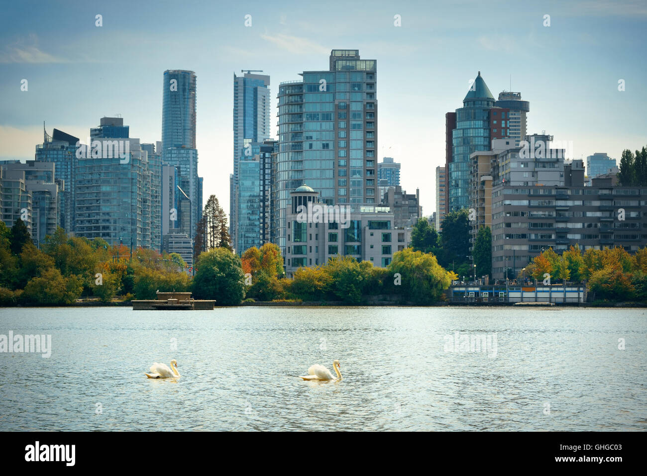 Vancouver city skyline viewed from Stanley Park Stock Photo - Alamy