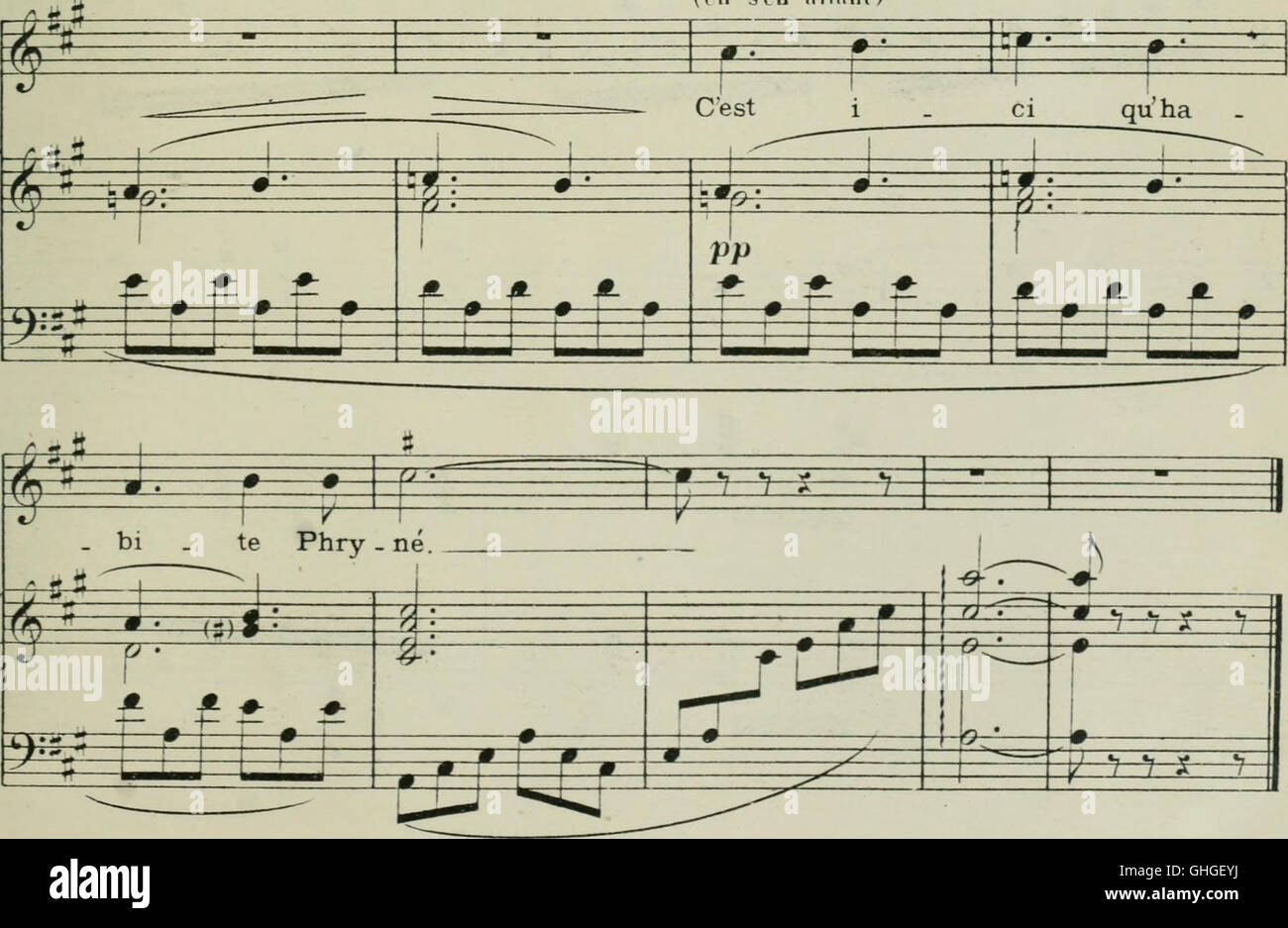 Phryné; opéra-comique en deux actes. Poème de L. Augé de Lassus. Partition chant et piano, réduite par l'auteur, avec un dessin de F. Marcotte (1893) Stock Photo