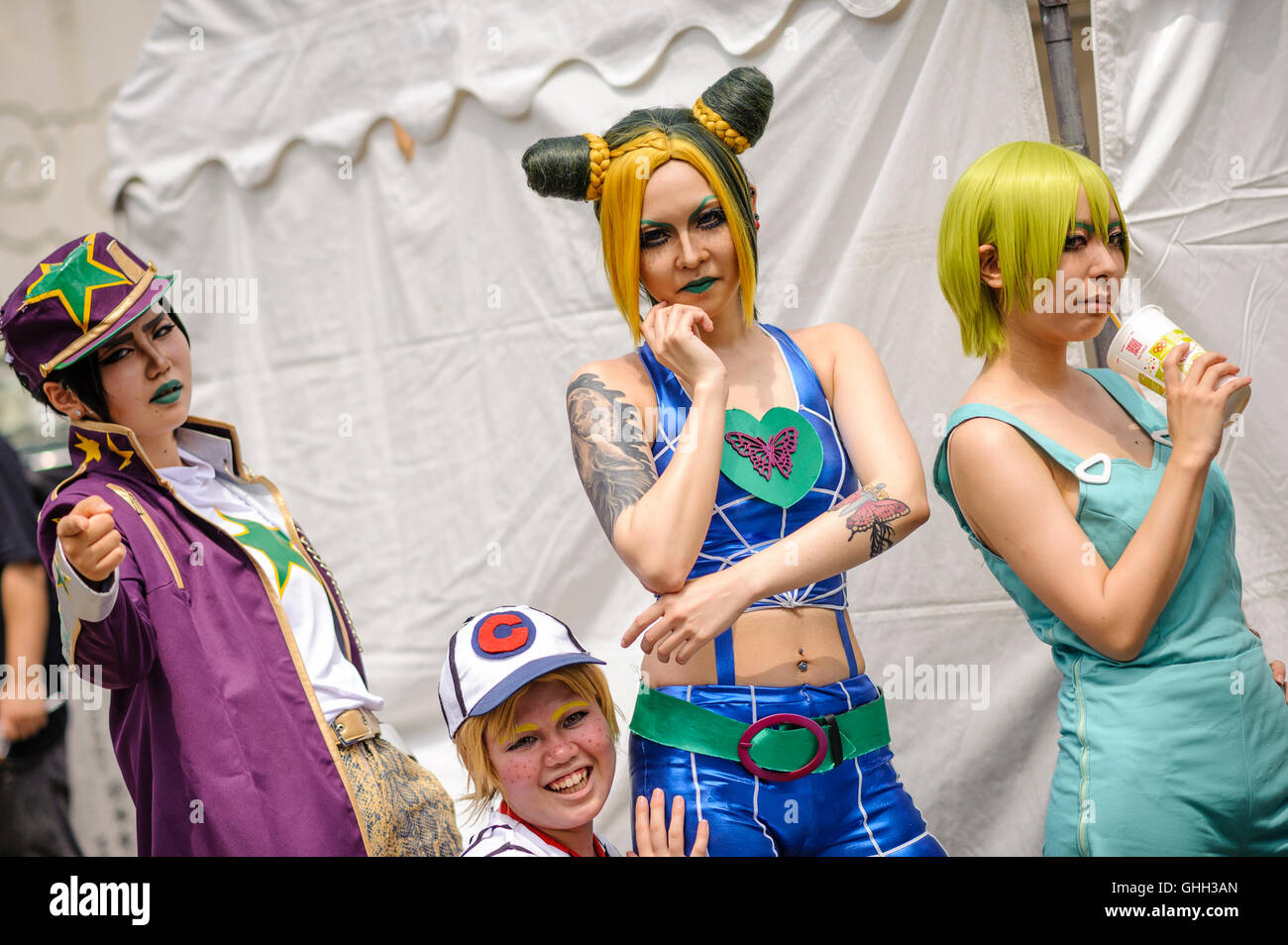 AUGUST 7 2016 Cosplayers pose for photographs during the World