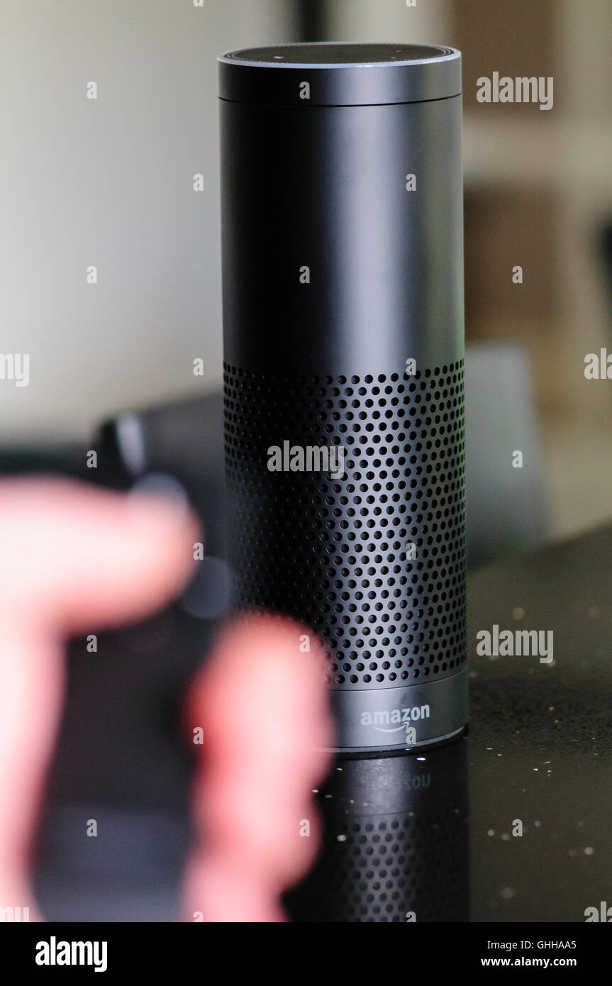 UK. 28th September, 2016. A person uses the remote control for an Amazon Echo Credit:  Stephen Barnes/Alamy Live News Stock Photo