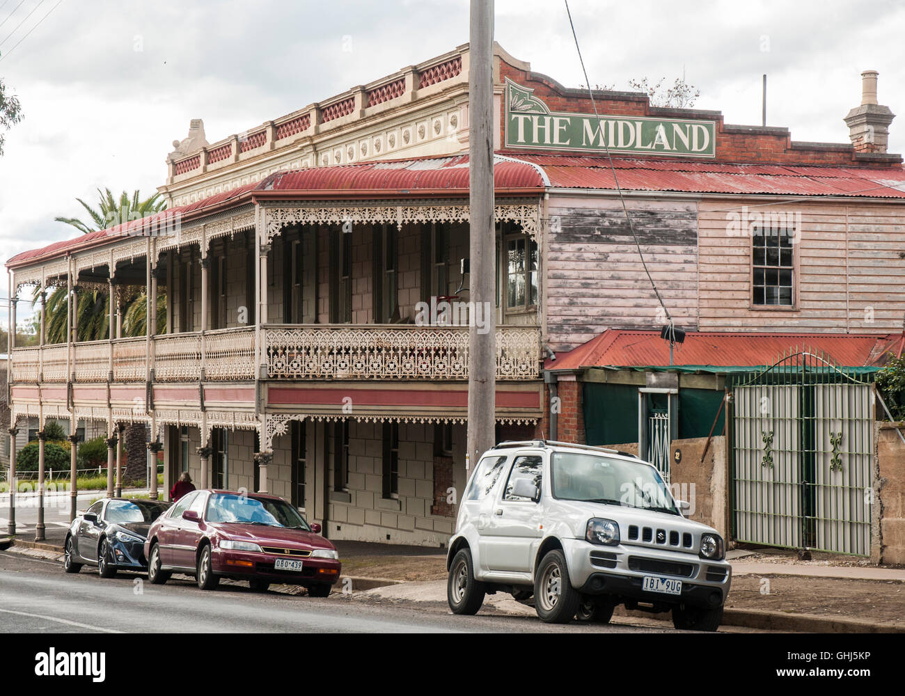 Historic Midland Hotel in the Victorian goldfields town of Castlemaine, Australia Stock Photo