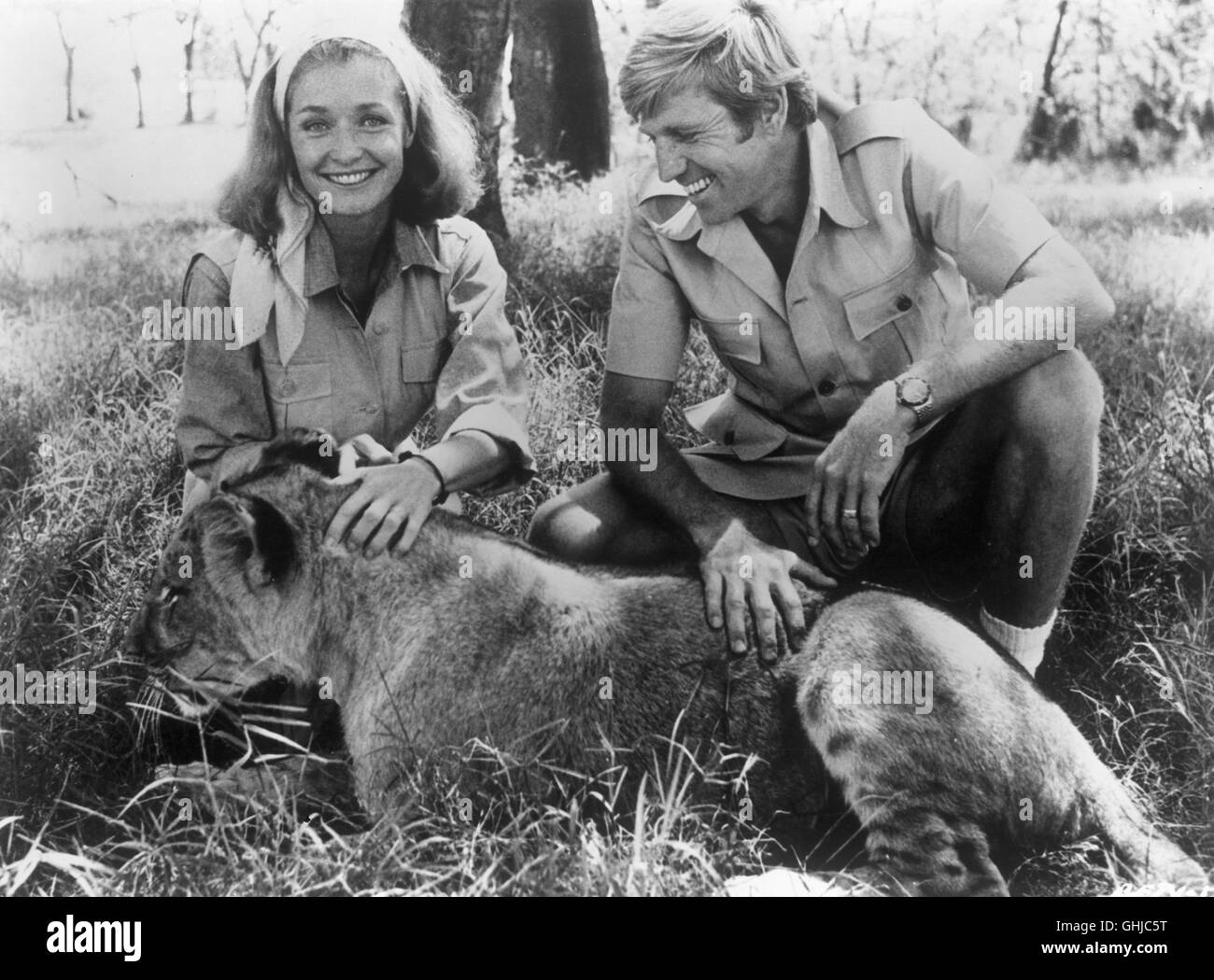 DIANA MULDAUR, GARY COLLINS (Joy and George Adamson with Lion in East Africa). Regie: Jack Couffer Stock Photo