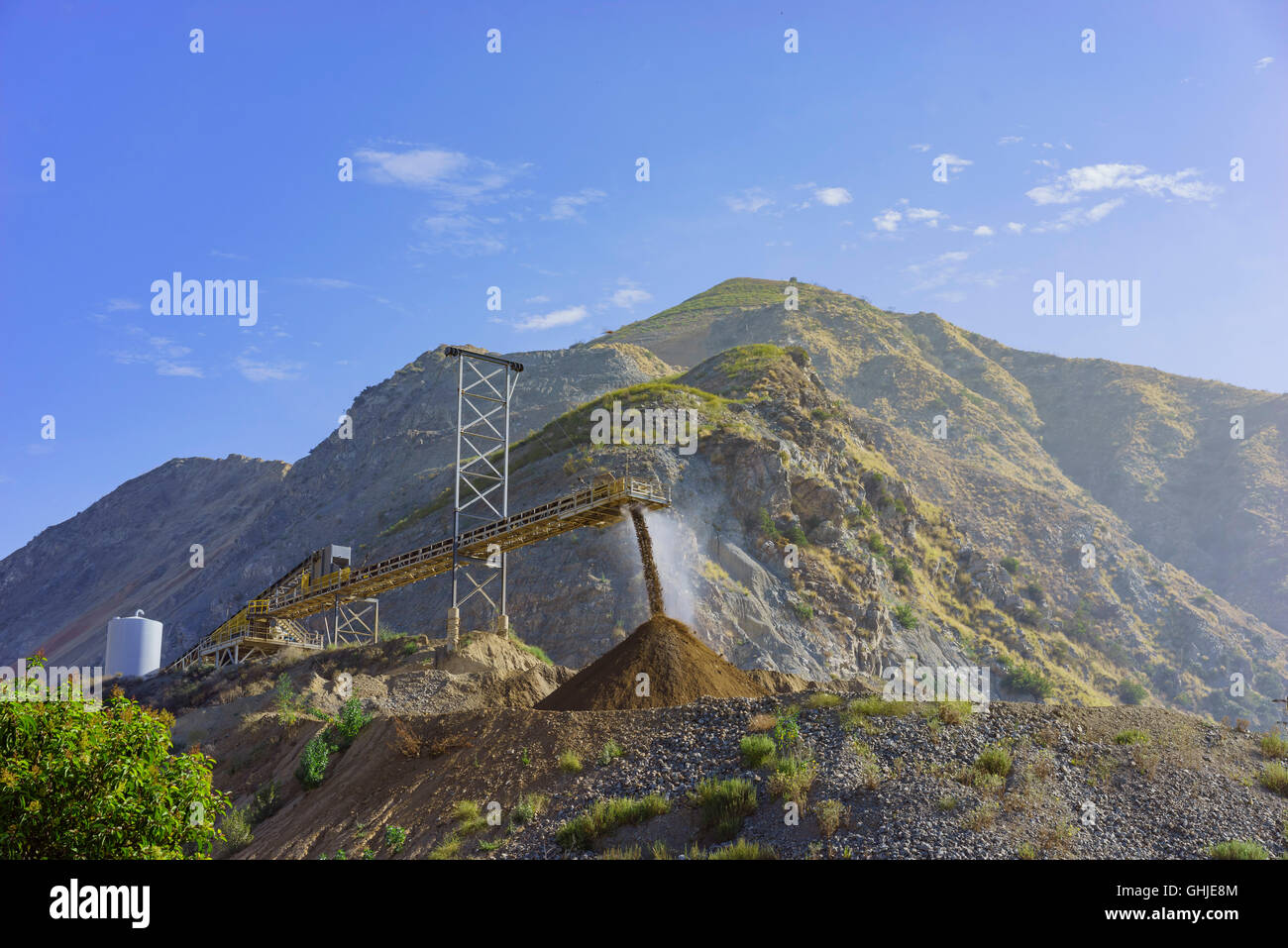 The construction site at the entrance of Fish Canyon Falls Trail, Los Angeles Stock Photo