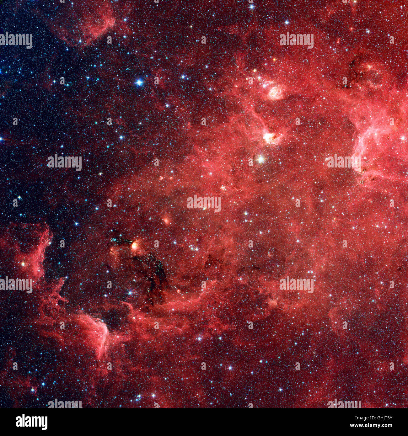 The North America nebula is an emission nebula in the constellation Cygnus, close to Deneb. Infrared view from NASA's Spitzer Sp Stock Photo
