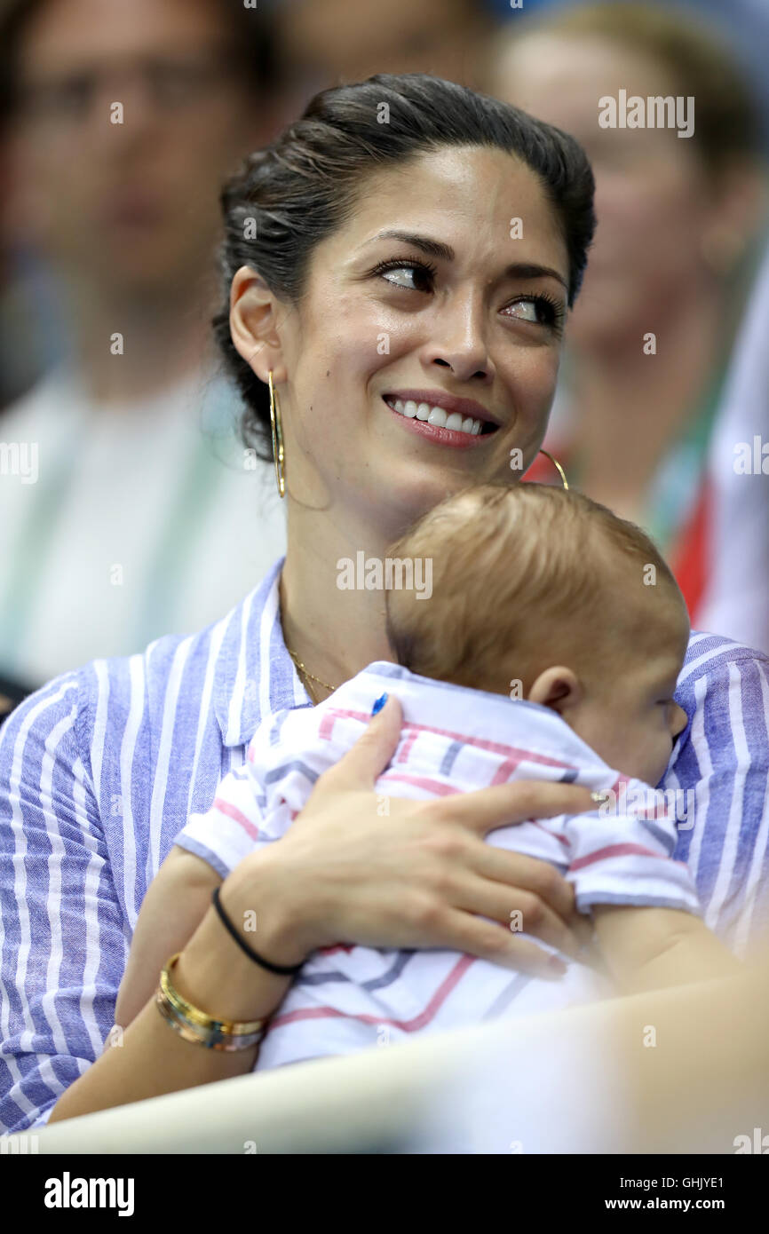 Nicole Johnson, fiancee of swimmer Michael Phelps, with their son ...