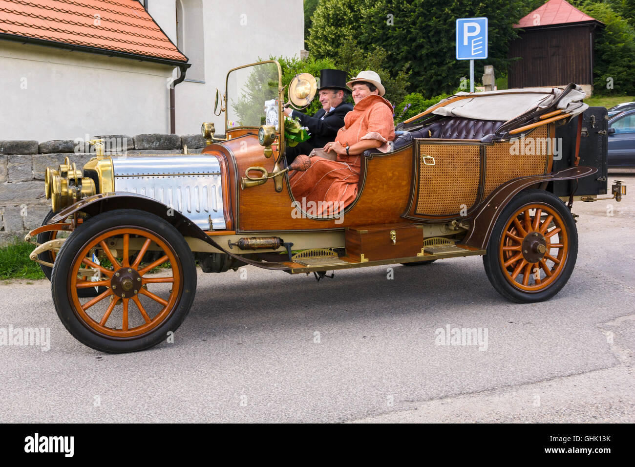 Brada, Czech Republic, 3. July 2016 - Daytime view on historical vehicles with visitors on traditional exhibition of historical Stock Photo