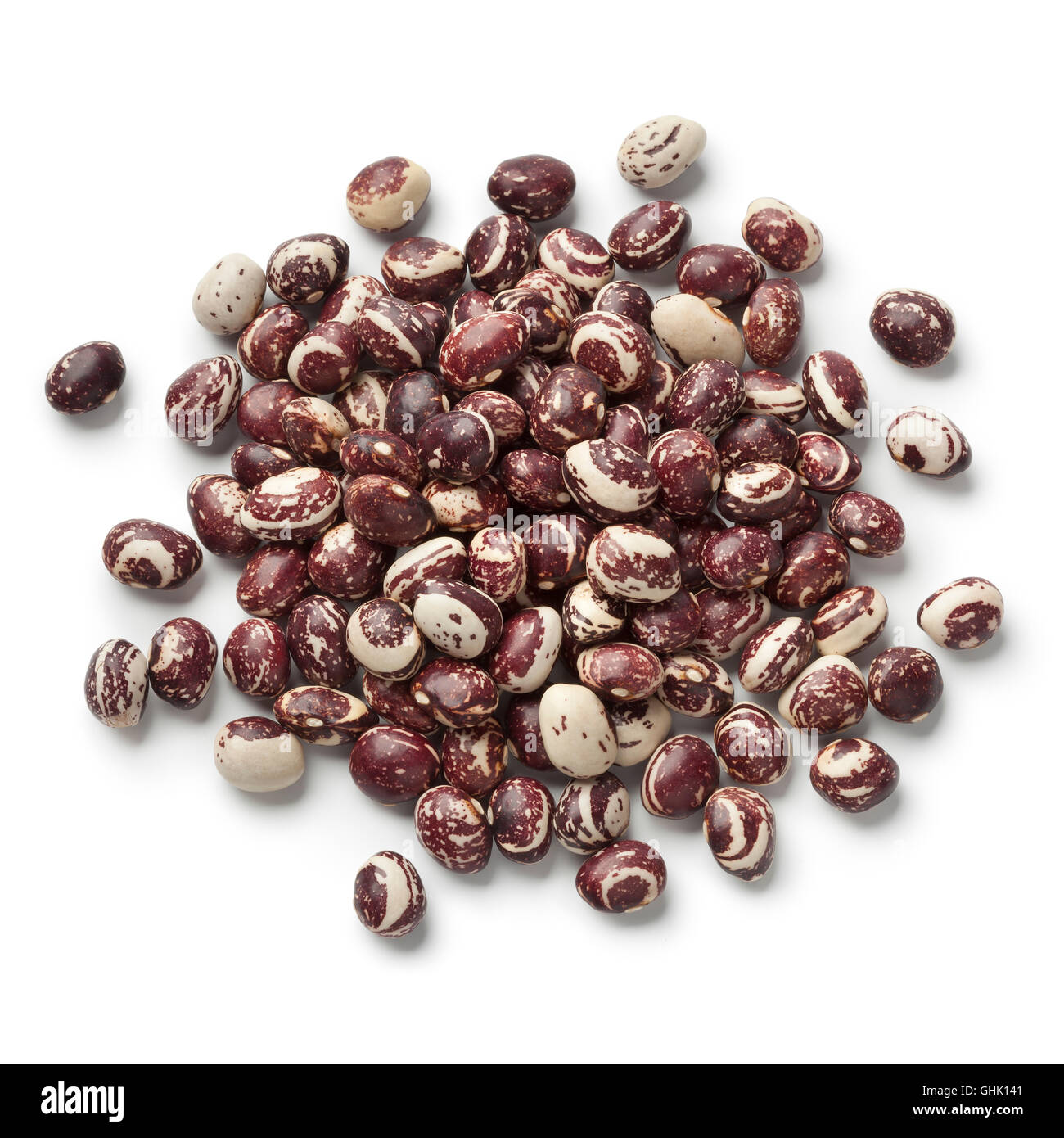 Heap of dried Good Mother Stallard  beans on white background Stock Photo