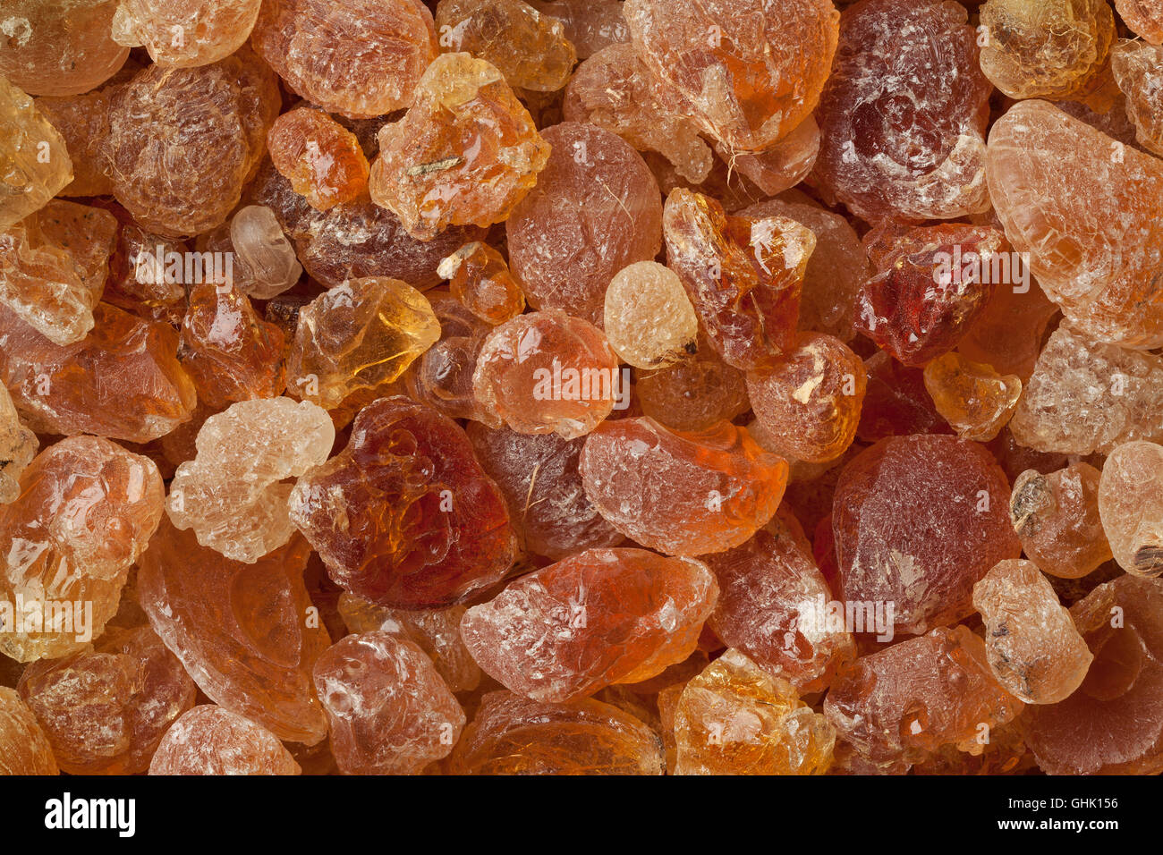 Pieces of Gum arabic full frame Stock Photo