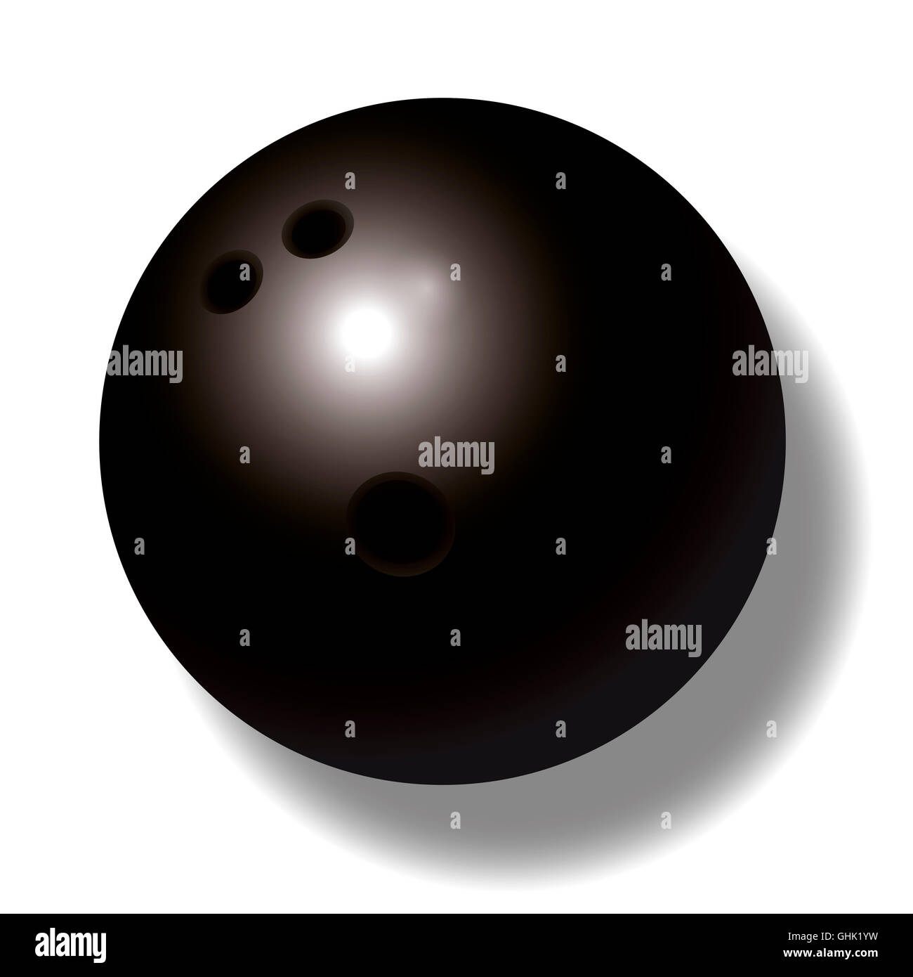 Black bowling ball with three holes - three-dimensional - realistic. Stock Photo