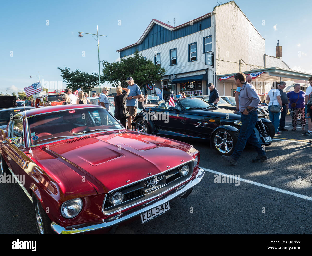 Ford Mustang and a Chrysler Prowler American cars at Americarna Classic Car Show, Inglewood, New Zealand. Stock Photo