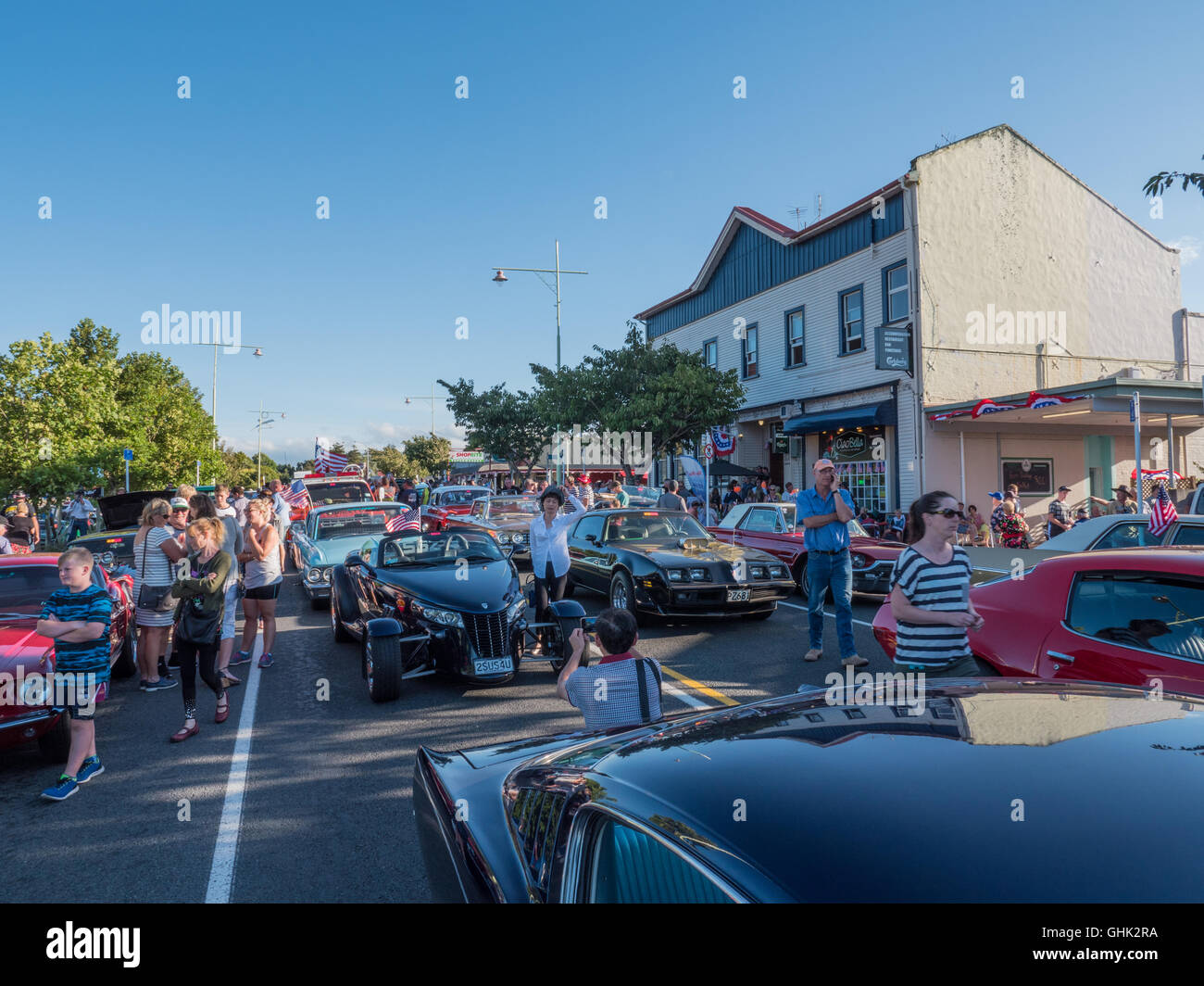 Amerikanisches Auto Kompressor Lufteinlass am Americarna Classic Car Show,  Inglewood, Neuseeland Stockfotografie - Alamy