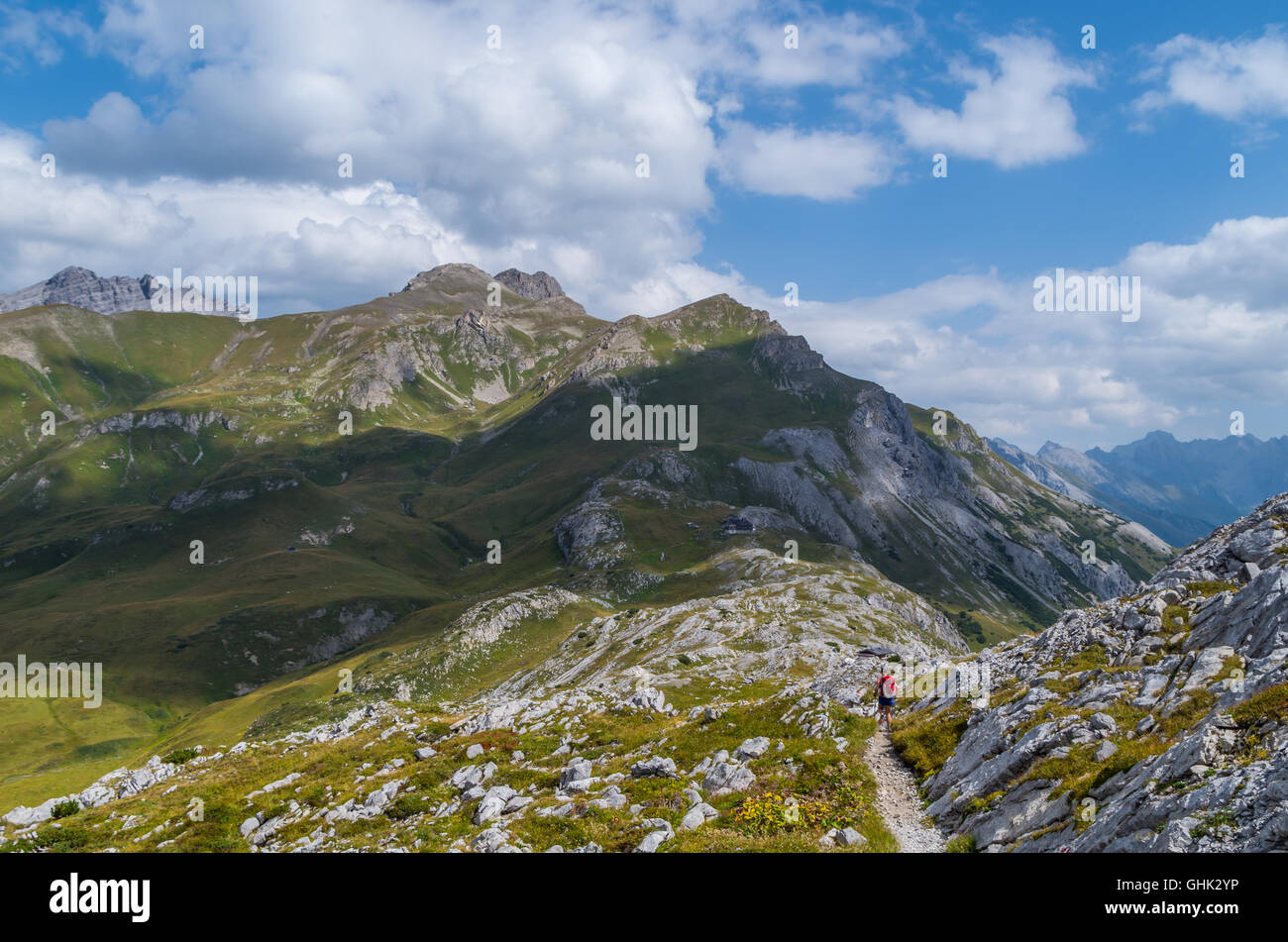 Female hiking in the beautiful mountains of Lechtal Alps, Austria Stock ...