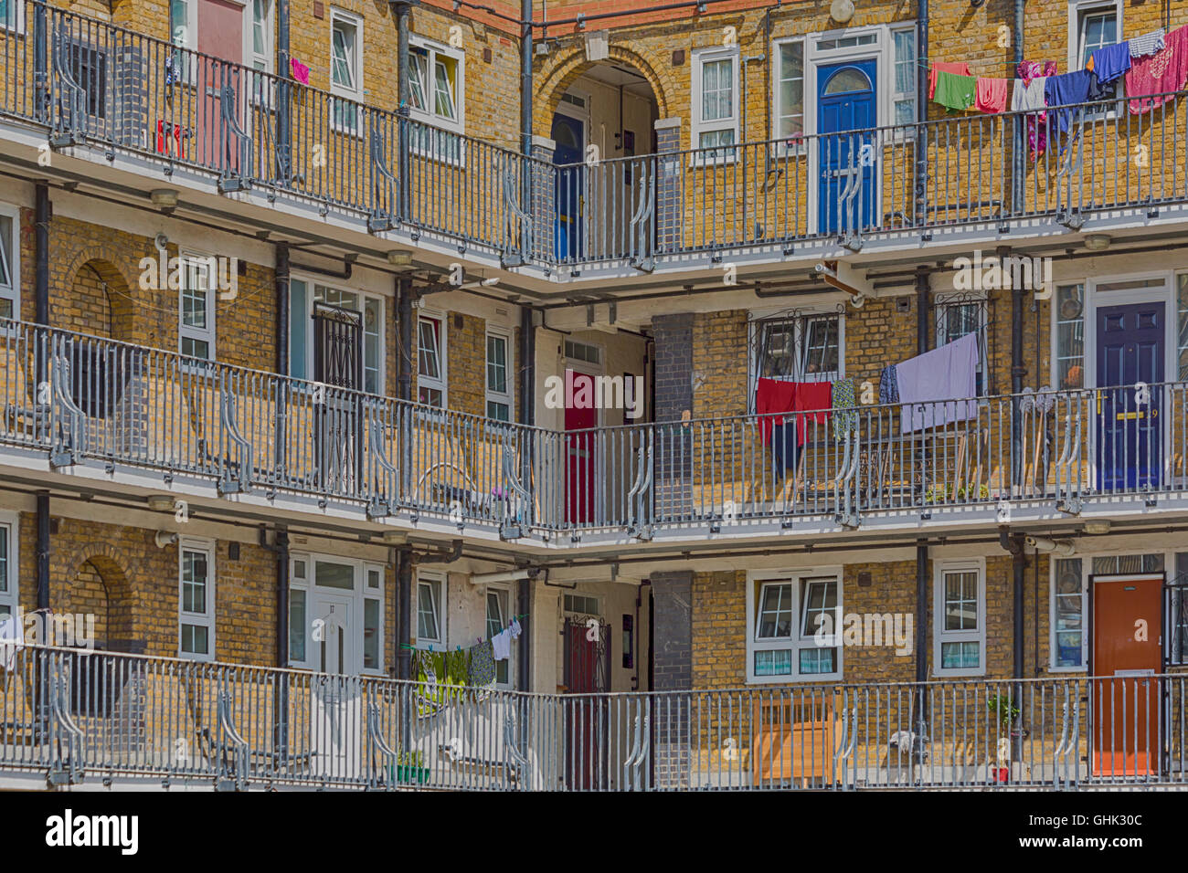Flats, apartments, social housing, council housing in Bethnal Green area, London UK in July - HDR effect Stock Photo