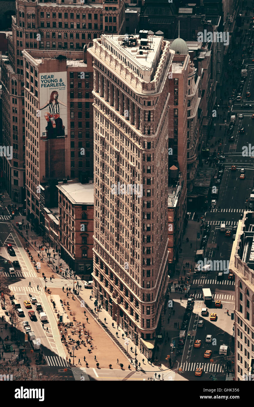 NEW YORK CITY, NY - MAR 30: Flatiron Building rooftop view on March 30, 2014 in New York City. Flatiron building designed by Chicago's Daniel Burnham was designated a New York City landmark in 1966. Stock Photo