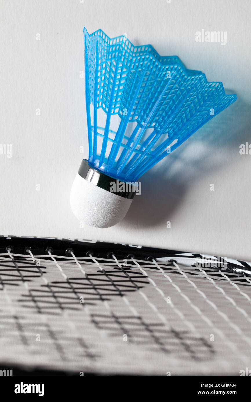 Shuttlecock and batminton racket white background Stock Photo - Alamy