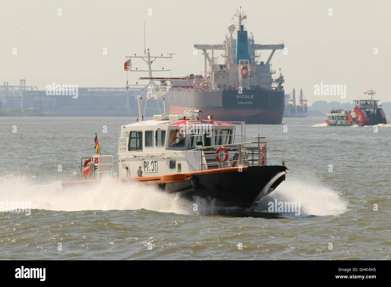 Pilot boat in Hamburg Harbour Stock Photo