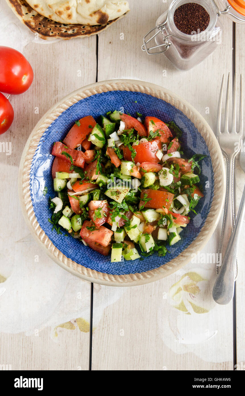 Tomato, cucumber, mint, and spring onion salad Stock Photo Alamy