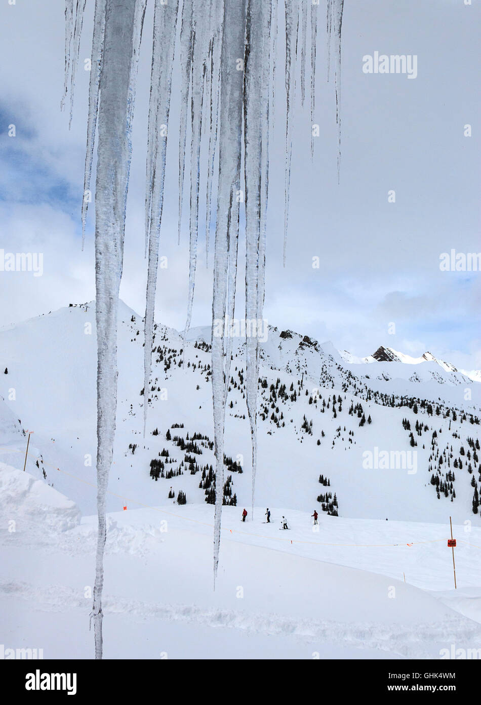 Kicking Horse ski resort through the icicles at Eagle Eye Restaurant