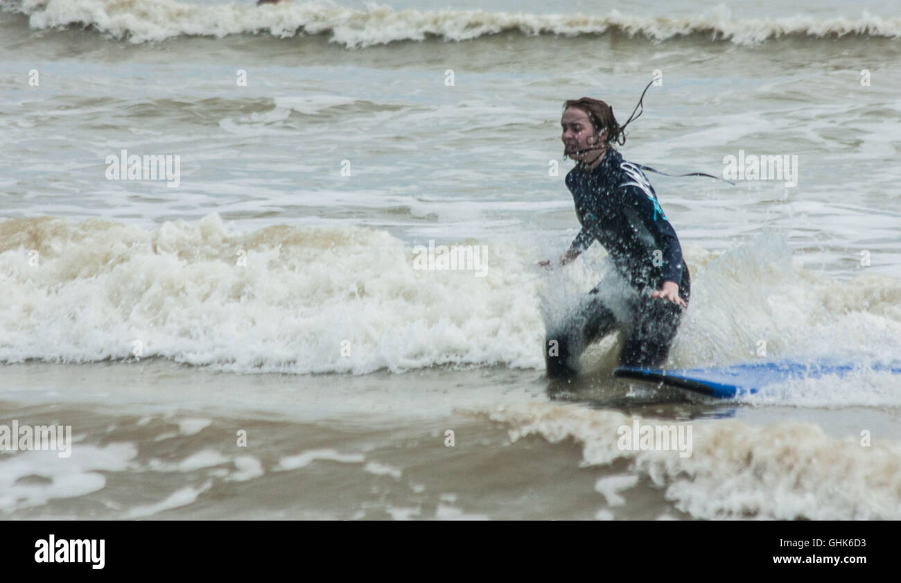 British summer time  down the beach surfing Stock Photo