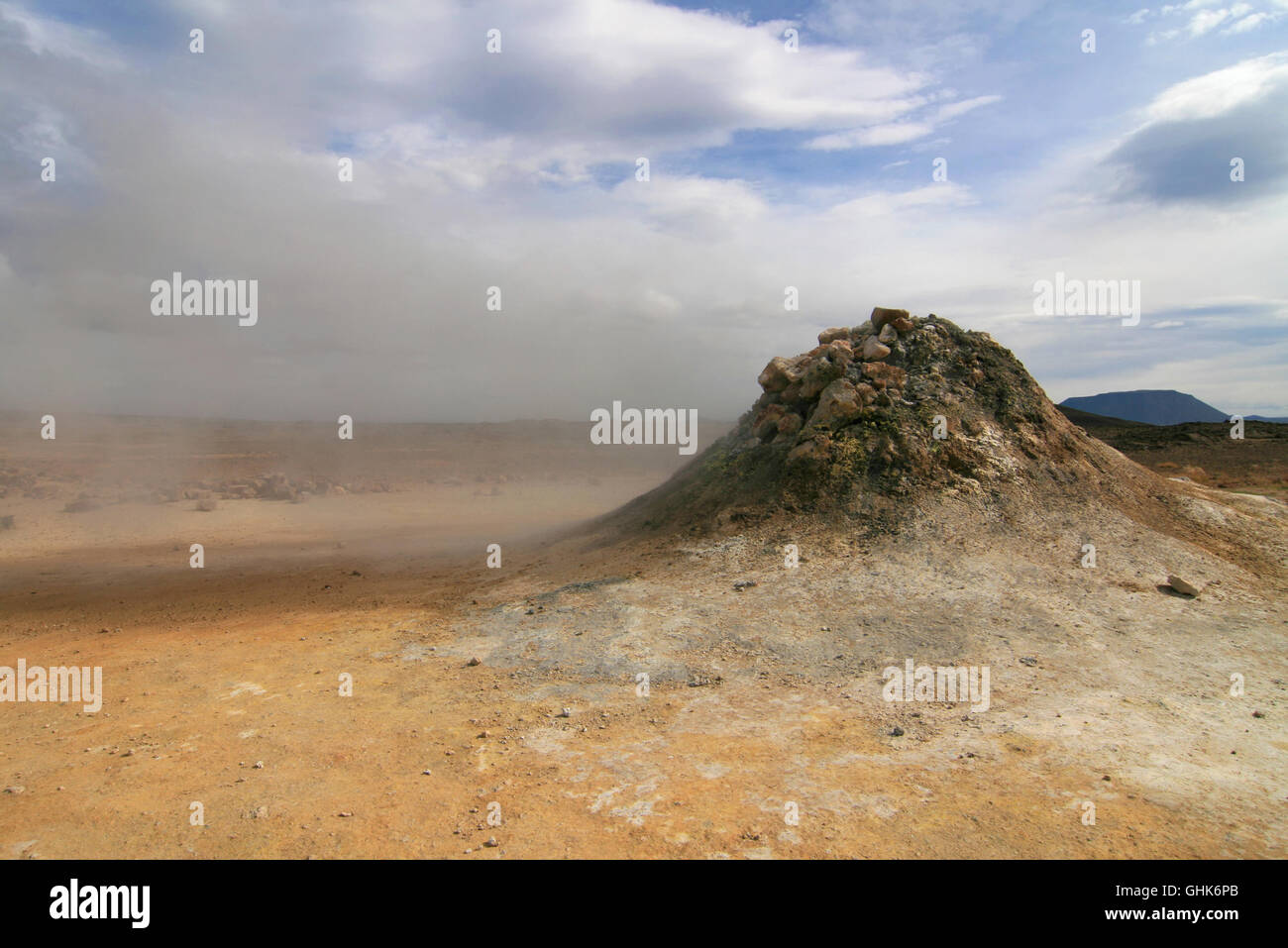 Steaming fumarole in Hverir - Namafjall, between the Myvatn lake and Krafla area, in north Iceland. Stock Photo
