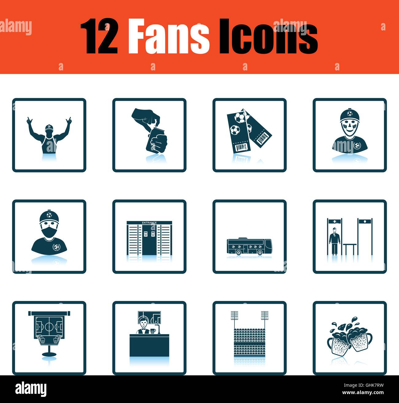 Set of soccer fans icons. Shadow reflection design. Vector illustration ...