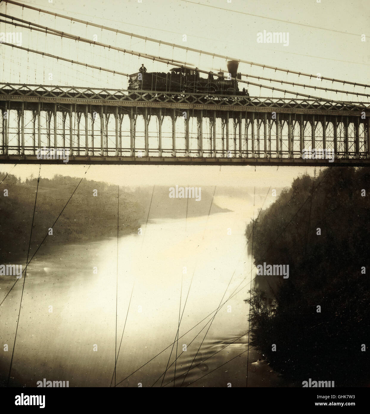 Niagara Falls Suspension Bridge, c. 1856 Stock Photo