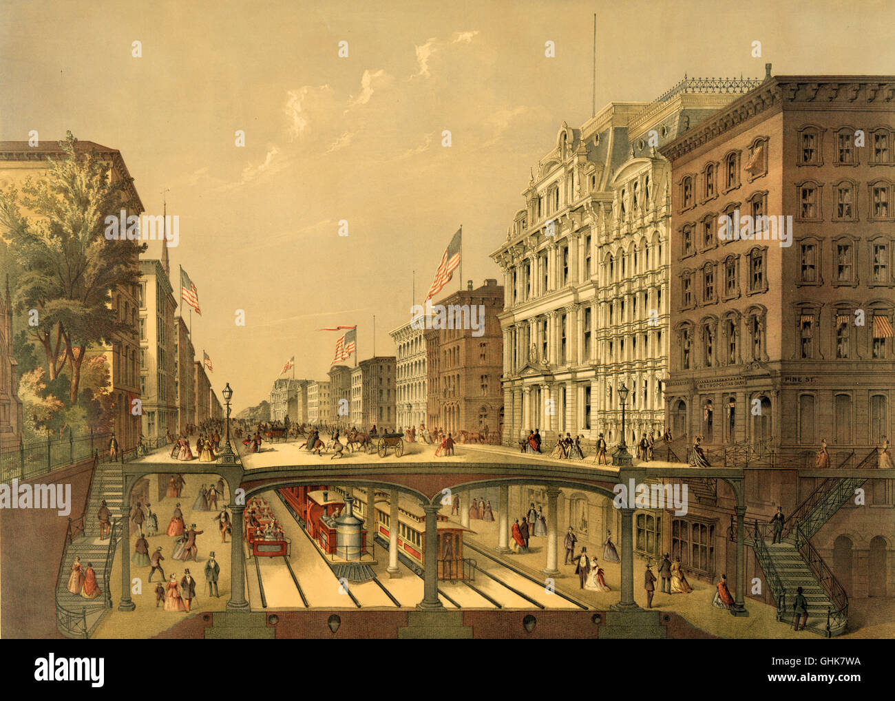 Proposed Arcade Railway, New York, 1868 Stock Photo