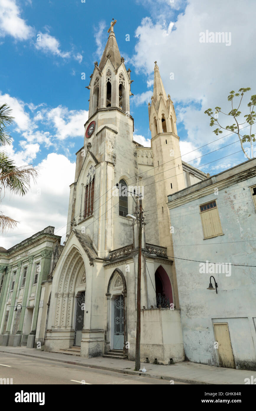 Sacred Heart of Jesus Cathedral (Iglesia del Sagrado Corazon de Jesus) at Marti park Camaguey, Cuba Stock Photo