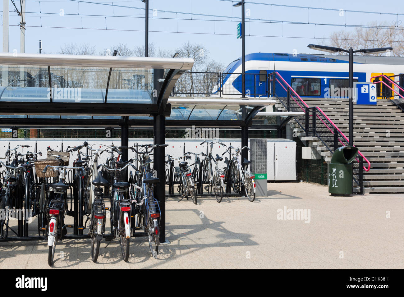 Bicycle parking at the train station in Sassenheim, Holland, The Netherlands Stock Photo