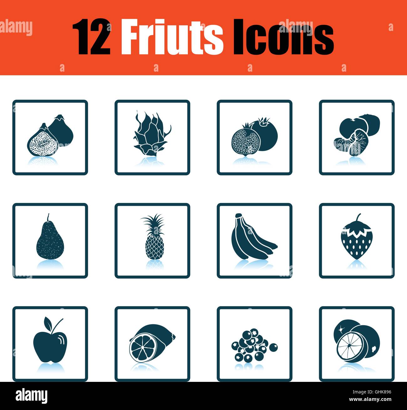 Fruit icon set. Shadow reflection design. Vector illustration Stock ...