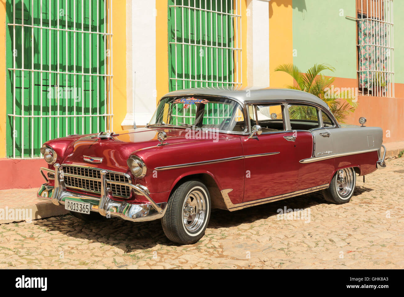 Old classic cuban 1955 chevrolet car in the street in the town of ...