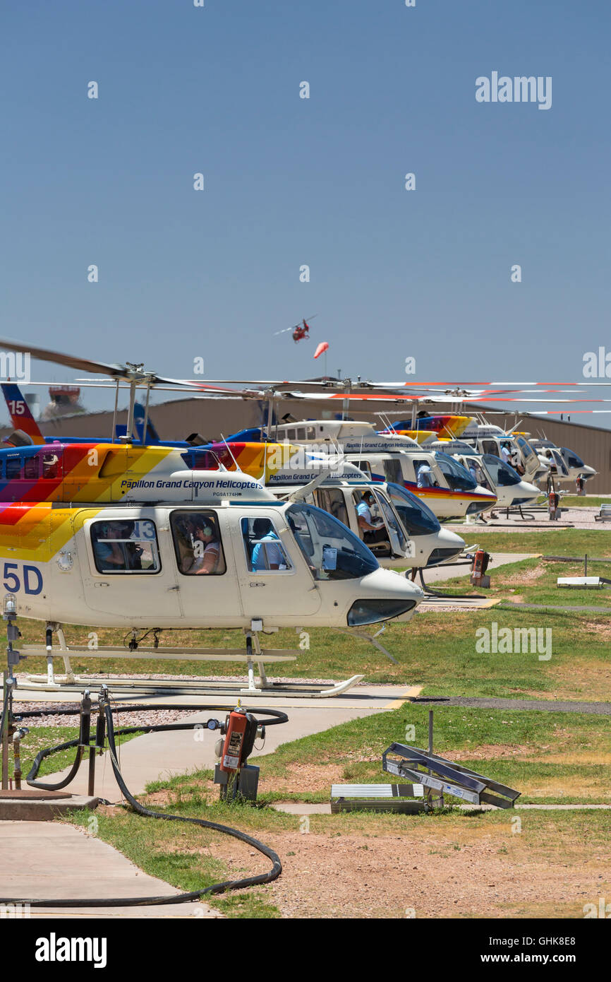 Tusayan, Arizona - Sightseeing helicopters at Grand Canyon National Park Airport. Stock Photo