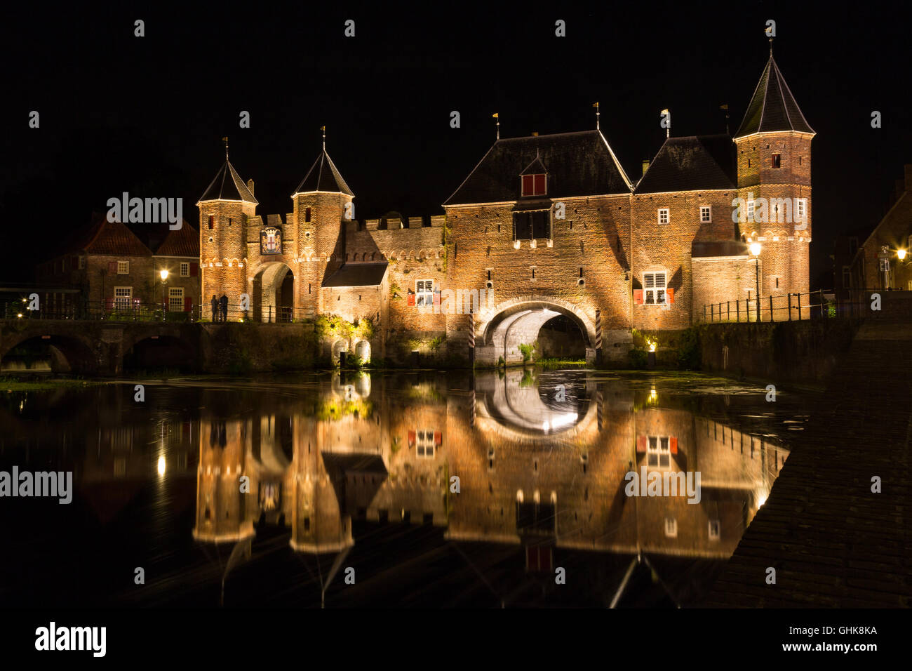 The Koppelpoort is a medieval combined land- and water gate at the river Eem  in the Dutch town of Amersfoort, The Netherlands Stock Photo