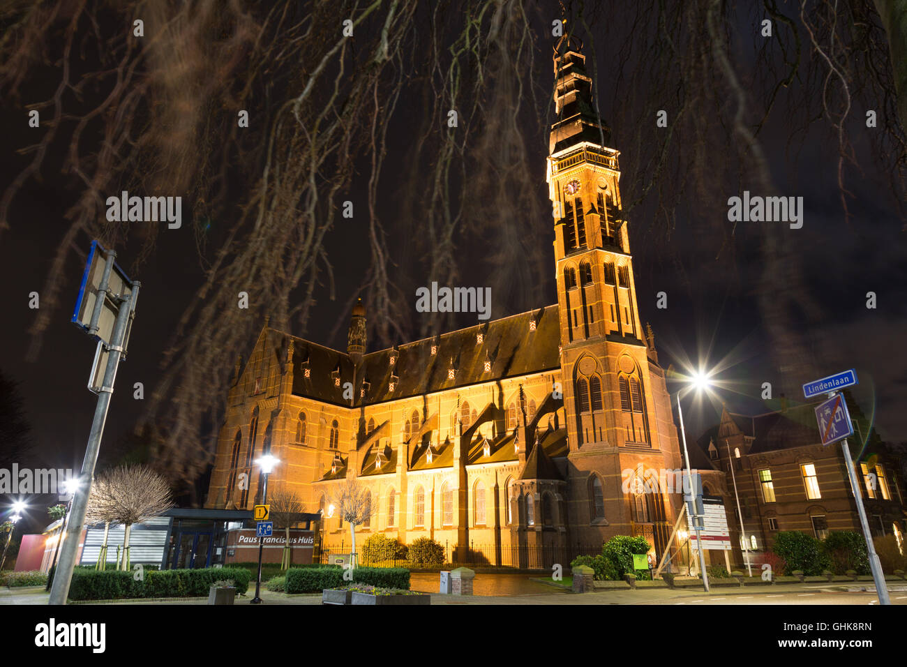 Roman catholic st. Agatha church by night. The church was build in 19021903 in Lisse, The