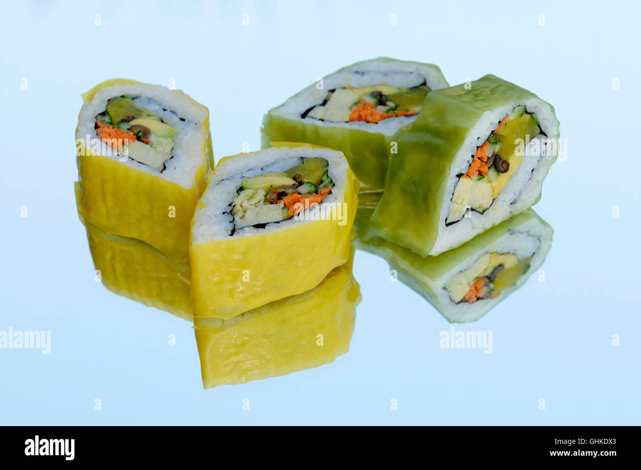 Inside out Sushi  covered with cucumber Stock Photo