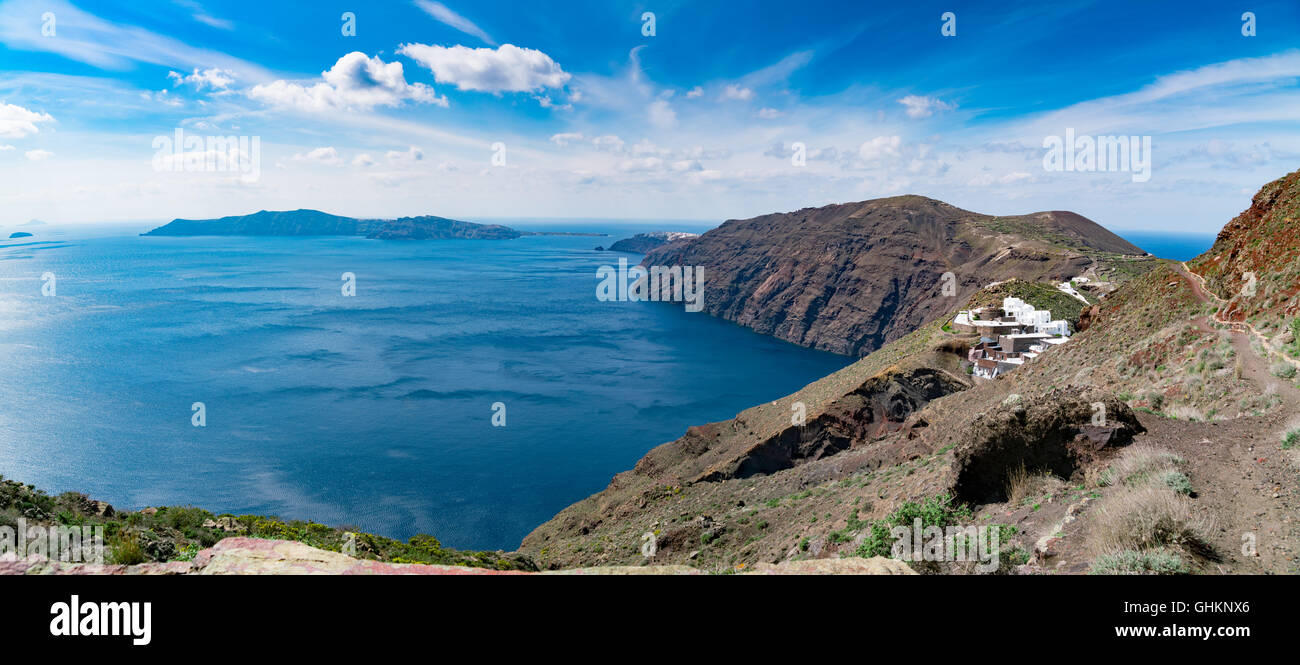Beautiful view of the sea and islands. Santorini island, Greece. Stock Photo