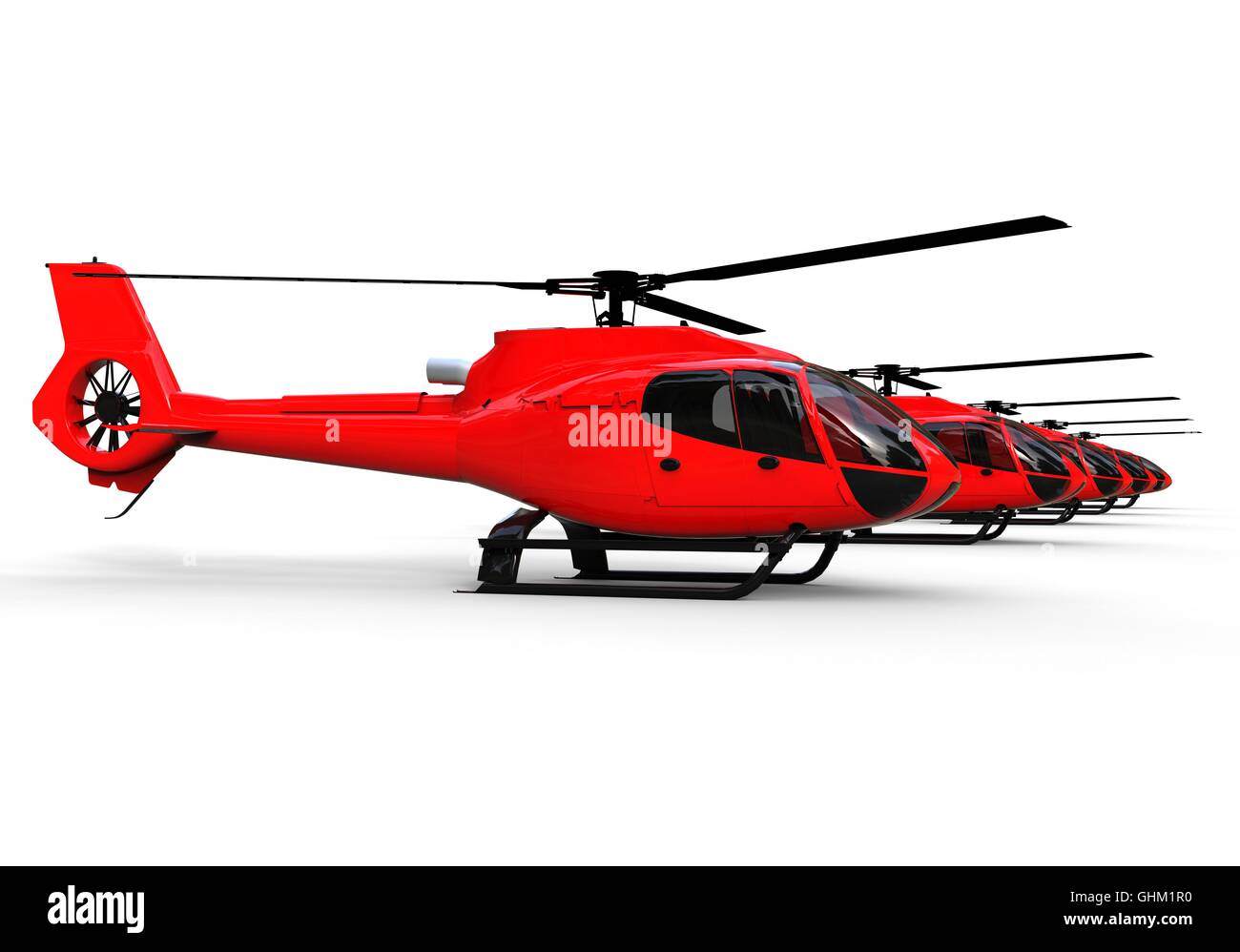 3D render image representing a fleet of helicopters Stock Photo