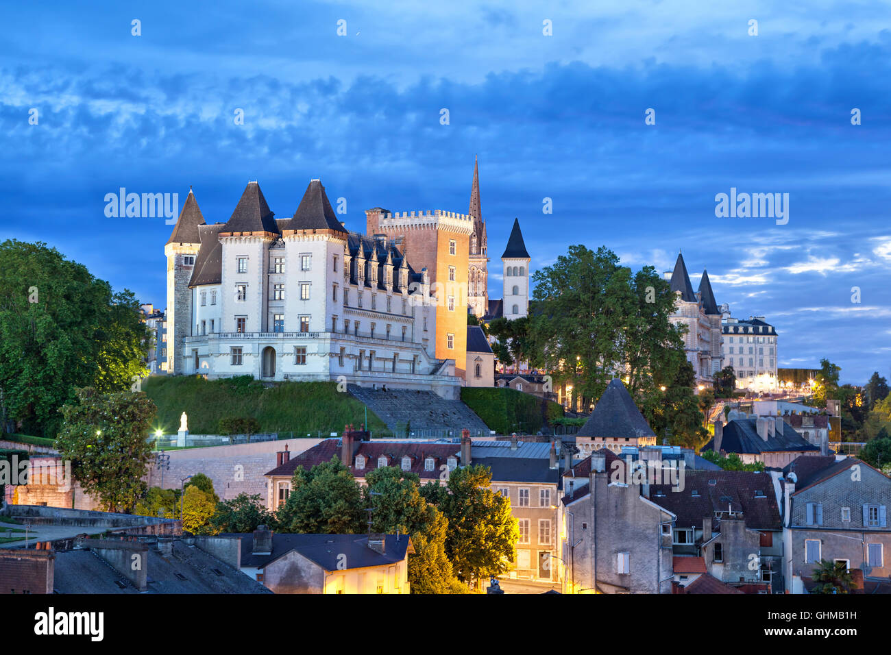 View on Pau castle in the evening, Pyrenees Atlantiques, Aquitaine, France Stock Photo