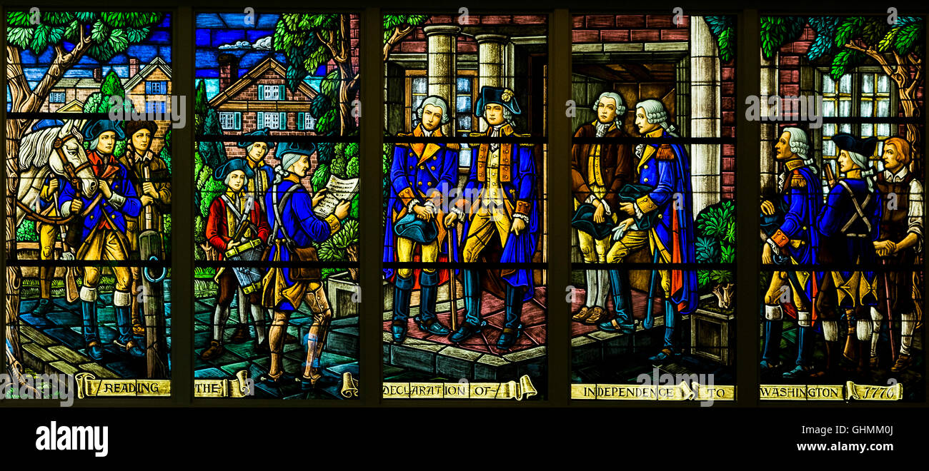 Stained Glass Portrayal of U.S. Independence in Mt. Vernon Stock Photo