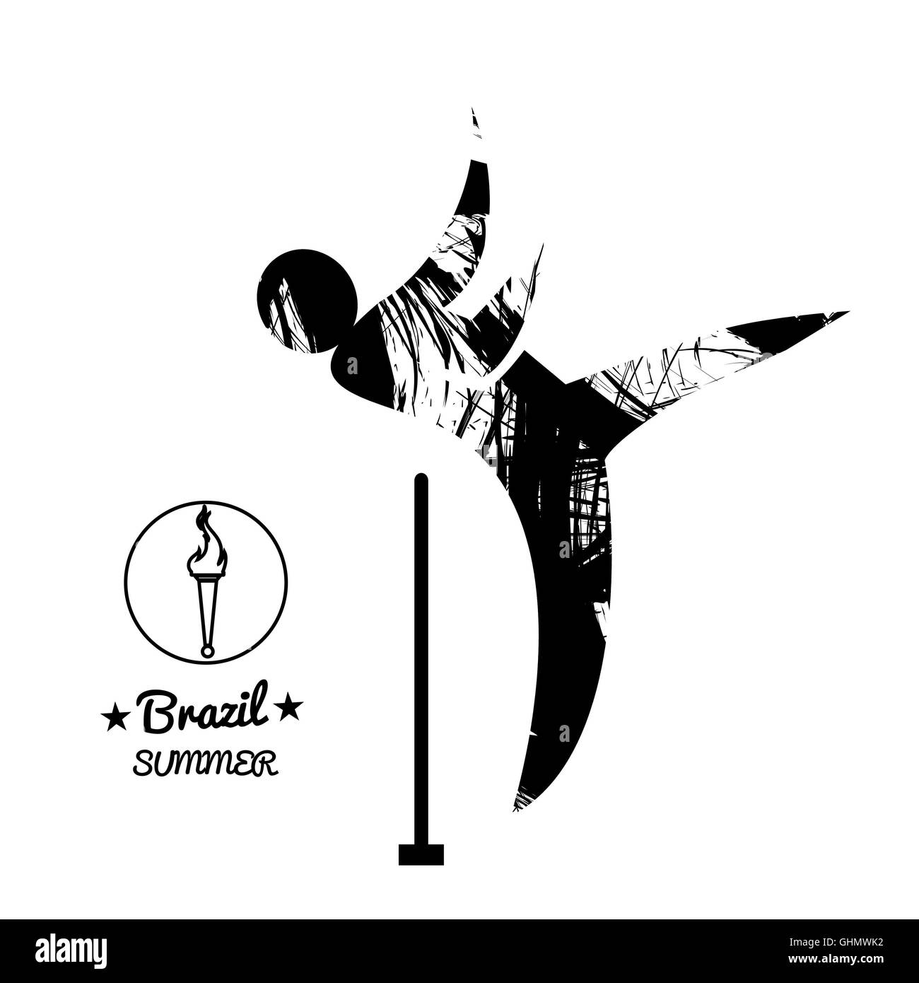 Brazil summer sport card with an abstract hammer thrower, in black outlines. Digital vector image Stock Photo