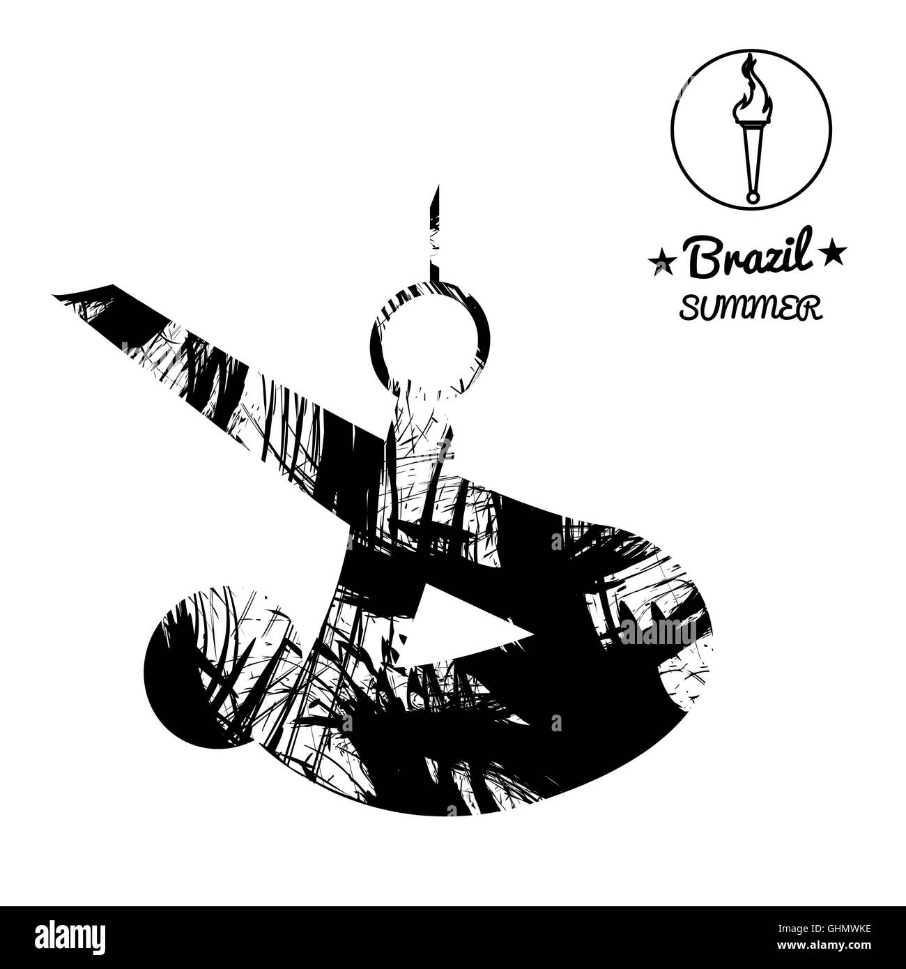 Brazil summer sport card with an abstract sportsman performing gymnastics on rings, in black outlines. Digital vector image Stock Photo