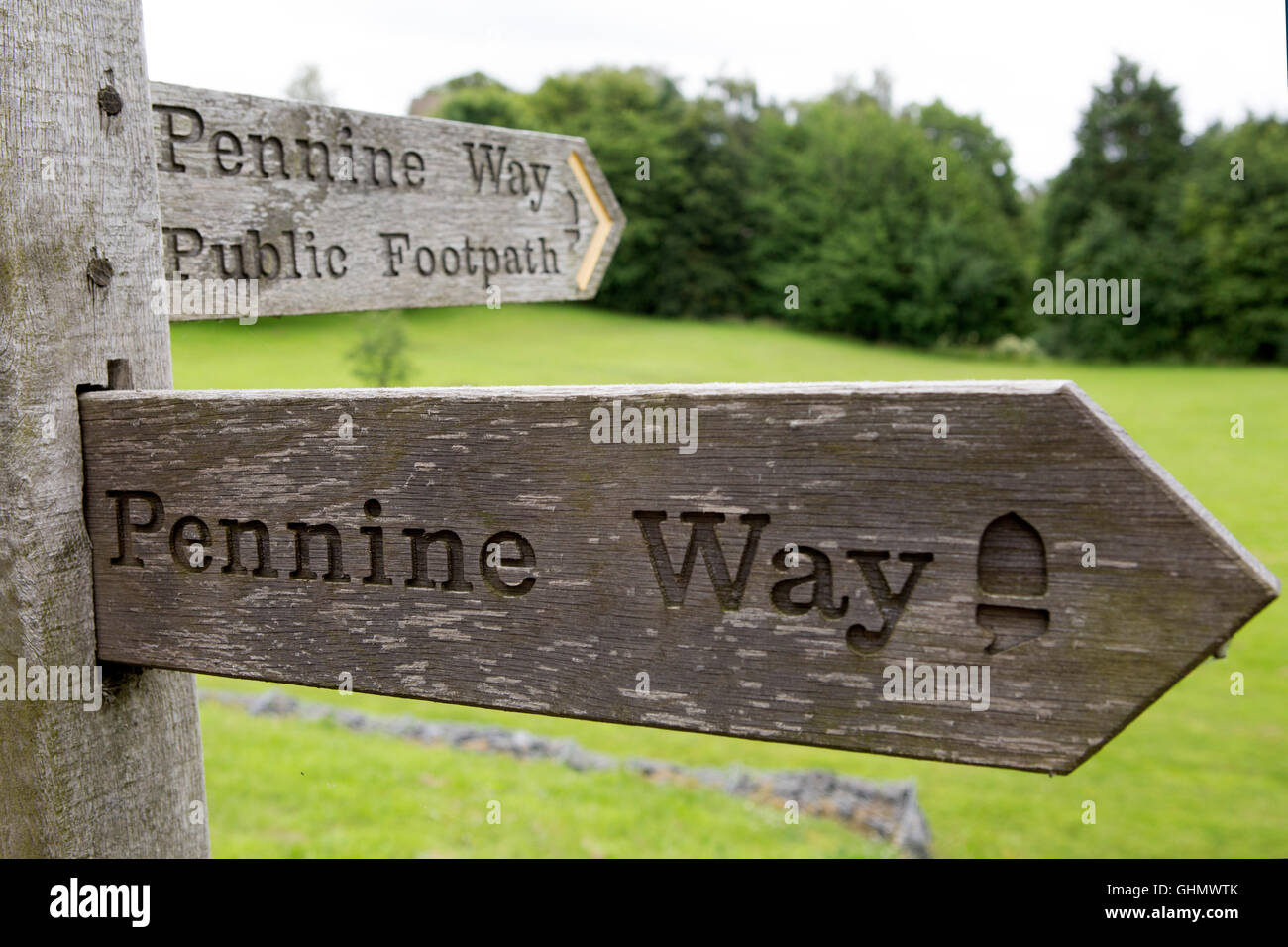 Signs for the Pennine Way near Bellingham in Northumberland, England