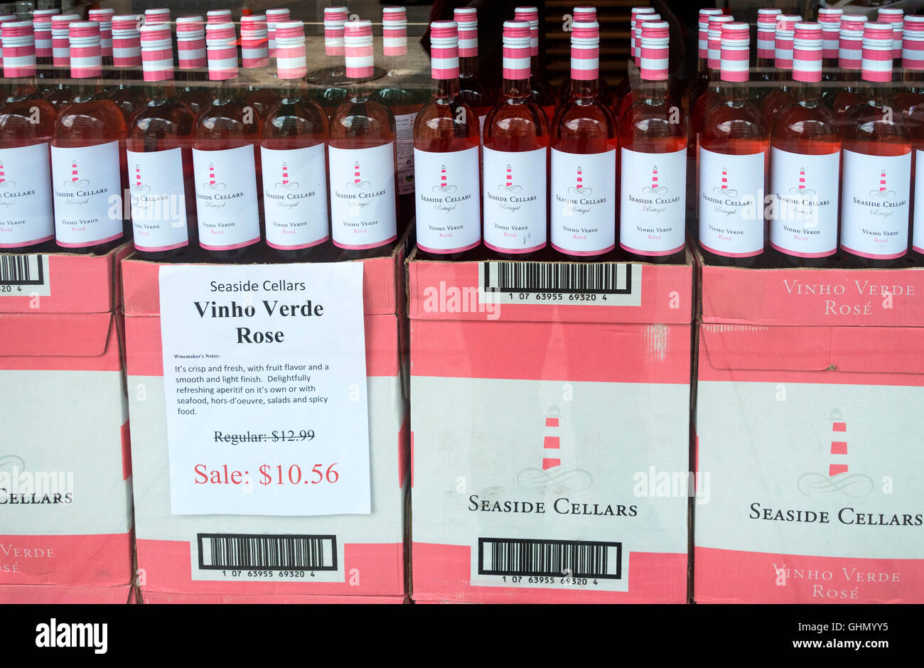 Bottles and boxes of Vinho Verde Rose wine from Portugal Stock Photo