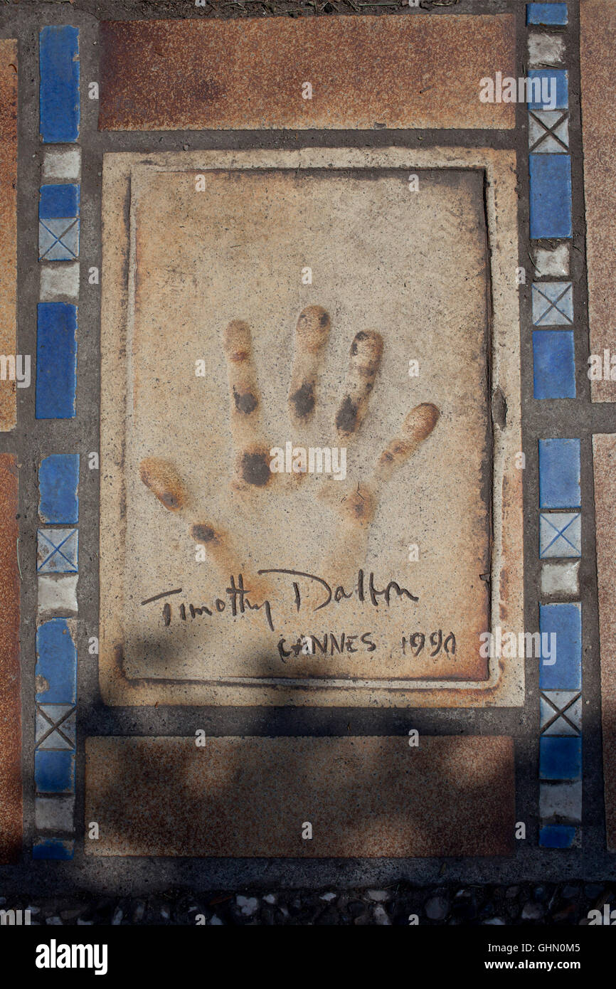 Timothy Dalton handprint at Promenade de la Croisette, Cannes, France Stock Photo