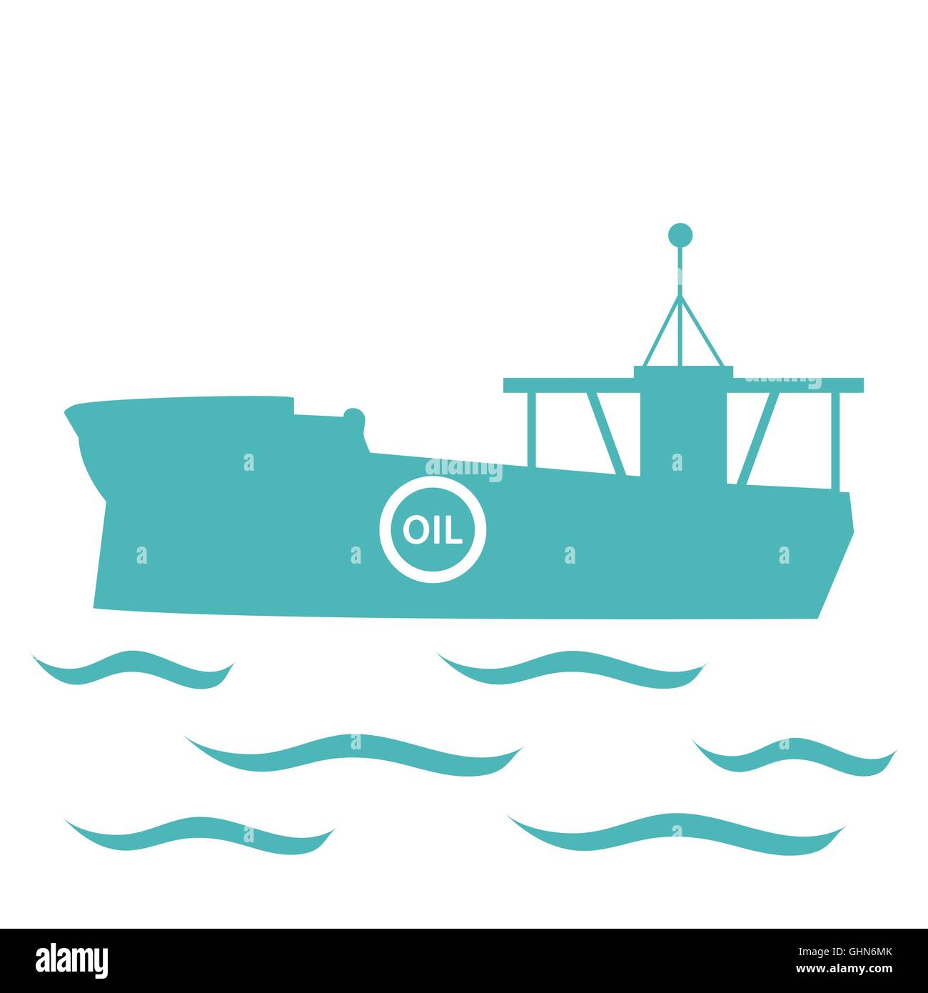 Stylized icon of the tanker of oil floating on waves on a white background Stock Vector