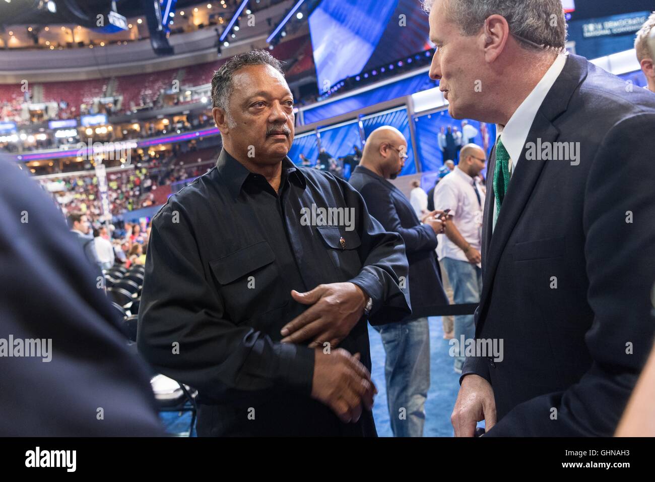 Civil Rights leader Rev. Jesse Jackson on the delegate floor before the start of the final day of the Democratic National Convention at the Wells Fargo Center July 28, 2016 in Philadelphia, Pennsylvania. Stock Photo